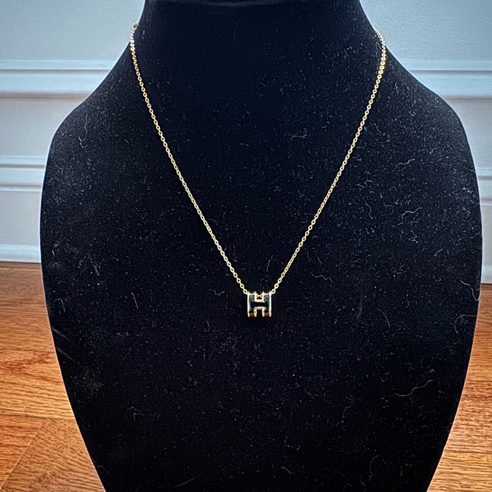 ❤️ Black‎ “H” 18” Gold Plated Stainless Necklace